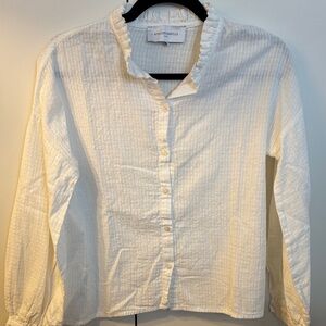 Atelier Camille White Ruffle Collar Button-Down Blouse